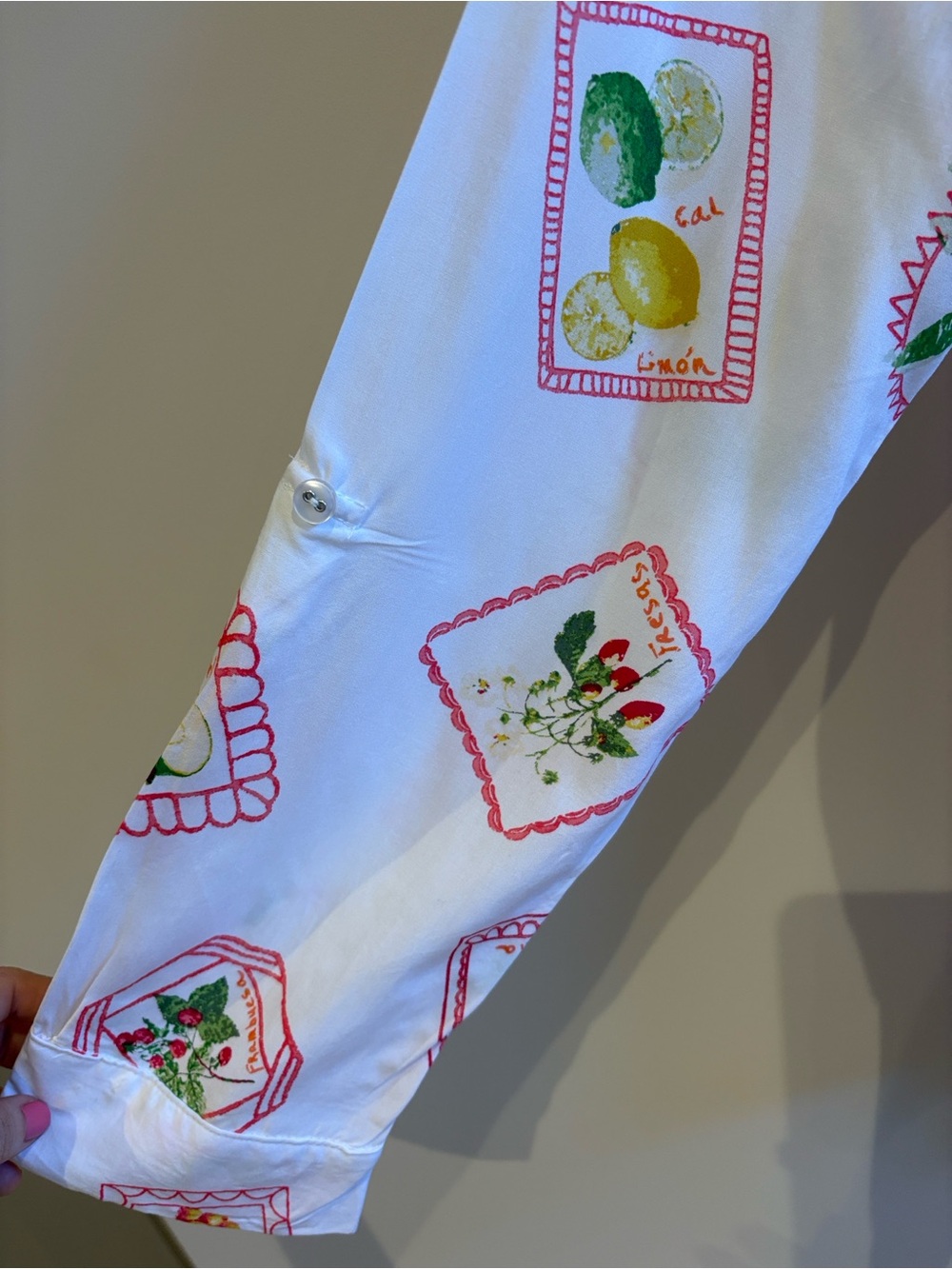 Jane and Delancey White Button Down Shirt with Red and Green Print small size - Picture 9 of 11